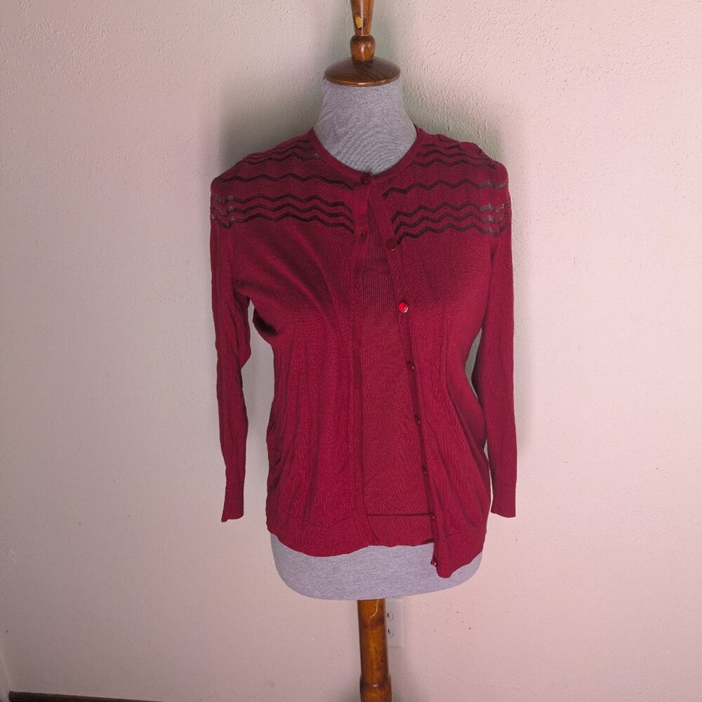 Two Piece Red Cardigan Set